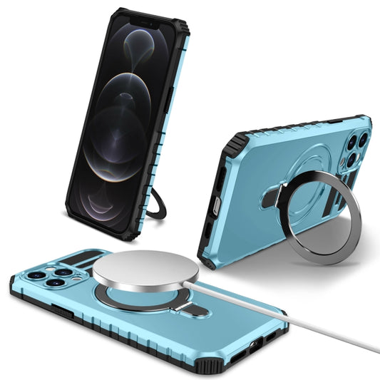For iPhone 12 Pro Max MagSafe Magnetic Holder Phone Case(Light Blue) - iPhone 12 Pro Max Cases by buy2fix | Online Shopping UK | buy2fix