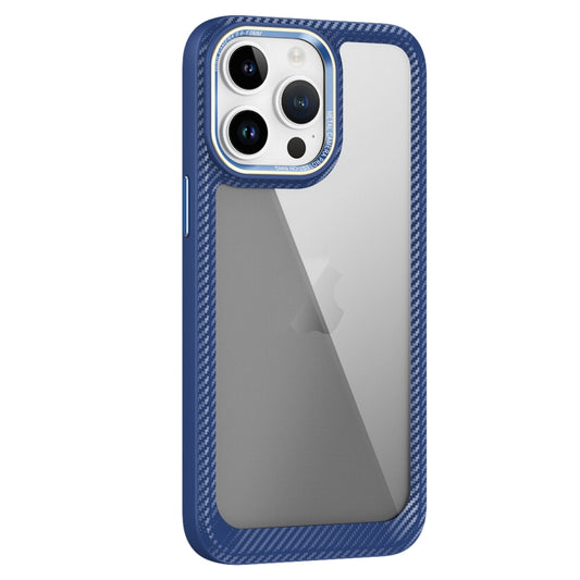 For iPhone 14 Pro Carbon Fiber Transparent Back Panel Phone Case(Blue) - iPhone 14 Pro Cases by buy2fix | Online Shopping UK | buy2fix