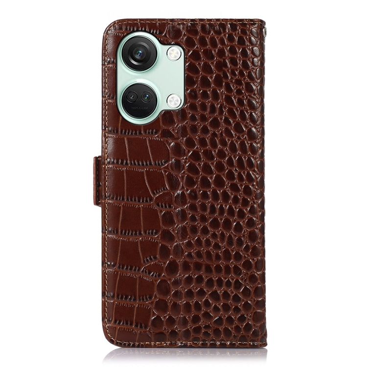 For OnePlus Nord 3 / Ace 2V Crocodile Top Layer Cowhide Leather Phone Case(Brown) - OnePlus Cases by buy2fix | Online Shopping UK | buy2fix