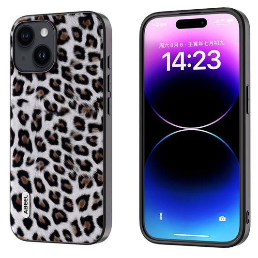 For iPhone 14 Plus ABEEL Black Edge Leopard Phone Case(Silver Leopard) - iPhone 14 Plus Cases by buy2fix | Online Shopping UK | buy2fix