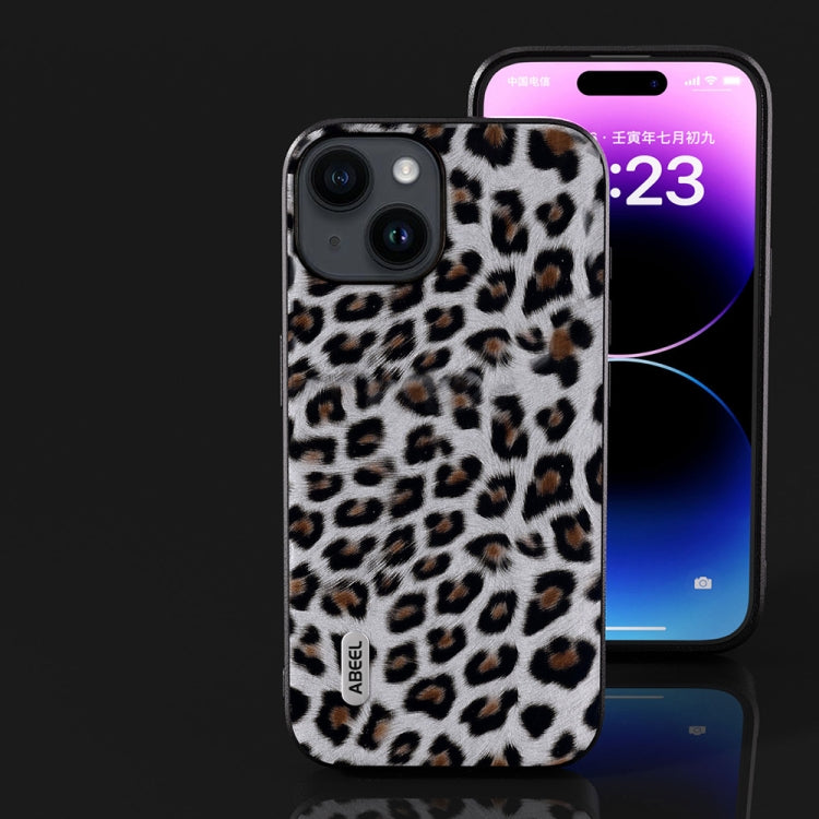 For iPhone 14 Plus ABEEL Black Edge Leopard Phone Case(Silver Leopard) - iPhone 14 Plus Cases by buy2fix | Online Shopping UK | buy2fix