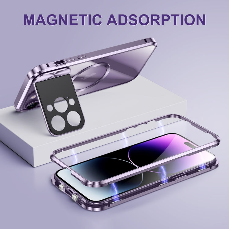 For iPhone 13 Pro Max Large Window Holder MagSafe Magnetic Metal Phone Case(Silver) - iPhone 13 Pro Max Cases by buy2fix | Online Shopping UK | buy2fix