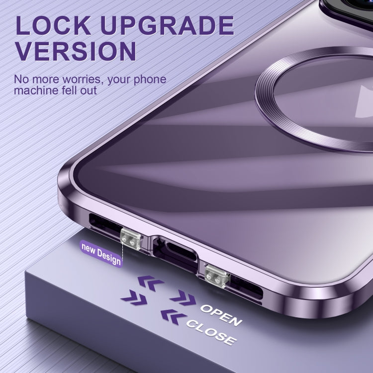 For iPhone 13 Large Window Holder MagSafe Magnetic Metal Phone Case(Purple) - iPhone 13 Cases by buy2fix | Online Shopping UK | buy2fix