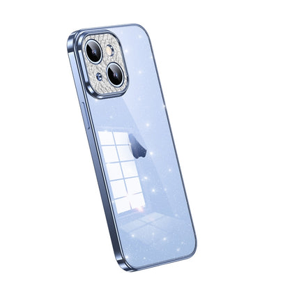 For iPhone 14 SULADA Electroplated Transparent Glittery TPU Phone Case(Blue) - iPhone 14 Cases by SULADA | Online Shopping UK | buy2fix