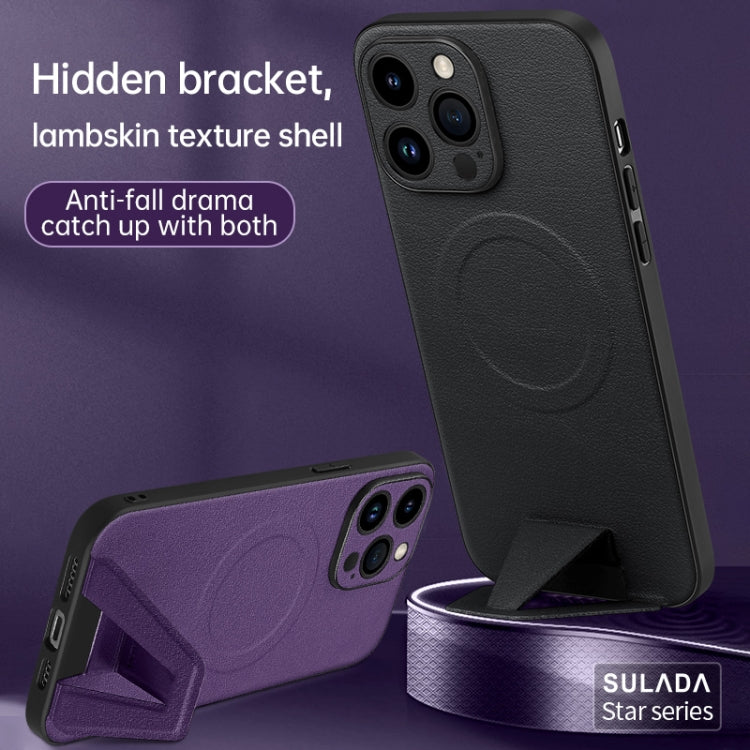 For iPhone 13 Pro Max SULADA Folding Holder Lambskin Texture MagSafe Phone Case(Purple) - iPhone 13 Pro Max Cases by SULADA | Online Shopping UK | buy2fix
