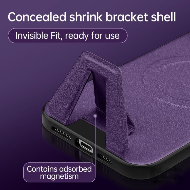 For iPhone 14 Pro Max SULADA Folding Holder Lambskin Texture MagSafe Phone Case(Purple) - iPhone 14 Pro Max Cases by SULADA | Online Shopping UK | buy2fix