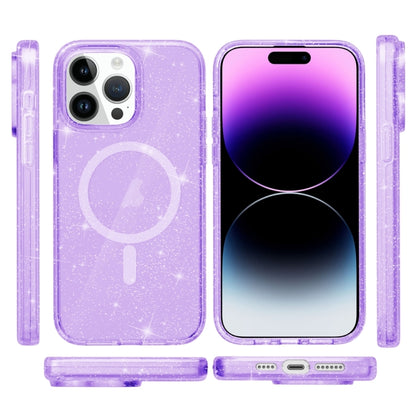 For iPhone 15 Pro Terminator Style Glitter Powder MagSafe Magnetic Phone Case(Purple) - iPhone 15 Pro Cases by buy2fix | Online Shopping UK | buy2fix