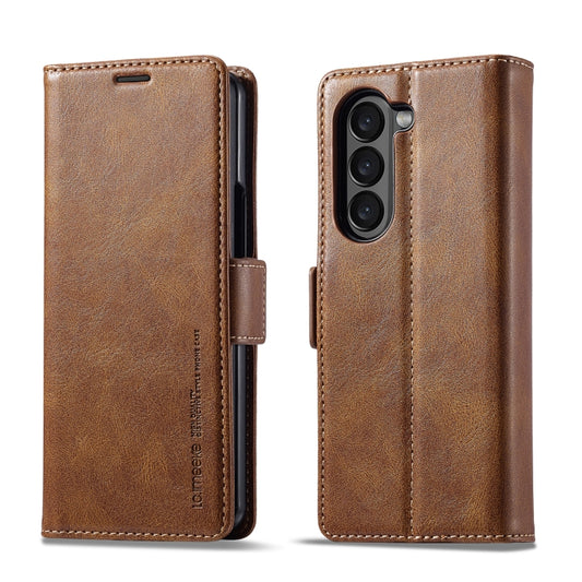 For Samsung Galaxy Z Fold5 LC.IMEEKE RFID Anti-theft Leather Phone Case(Brown) - Galaxy Z Fold5 Cases by LC.IMEEKE | Online Shopping UK | buy2fix