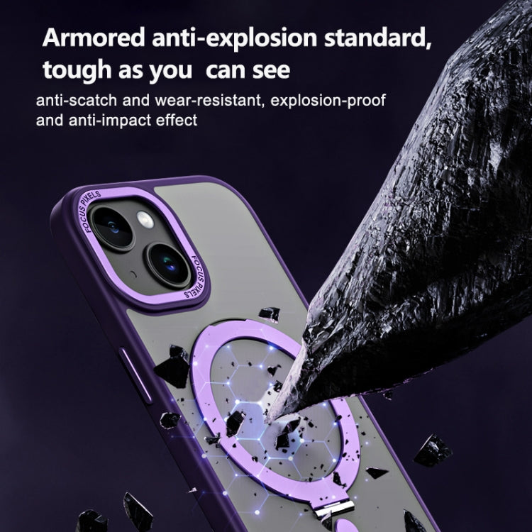 For iPhone 15 Plus Skin Feel MagSafe Shockproof Phone Case with Holder(Purple) - iPhone 15 Plus Cases by buy2fix | Online Shopping UK | buy2fix