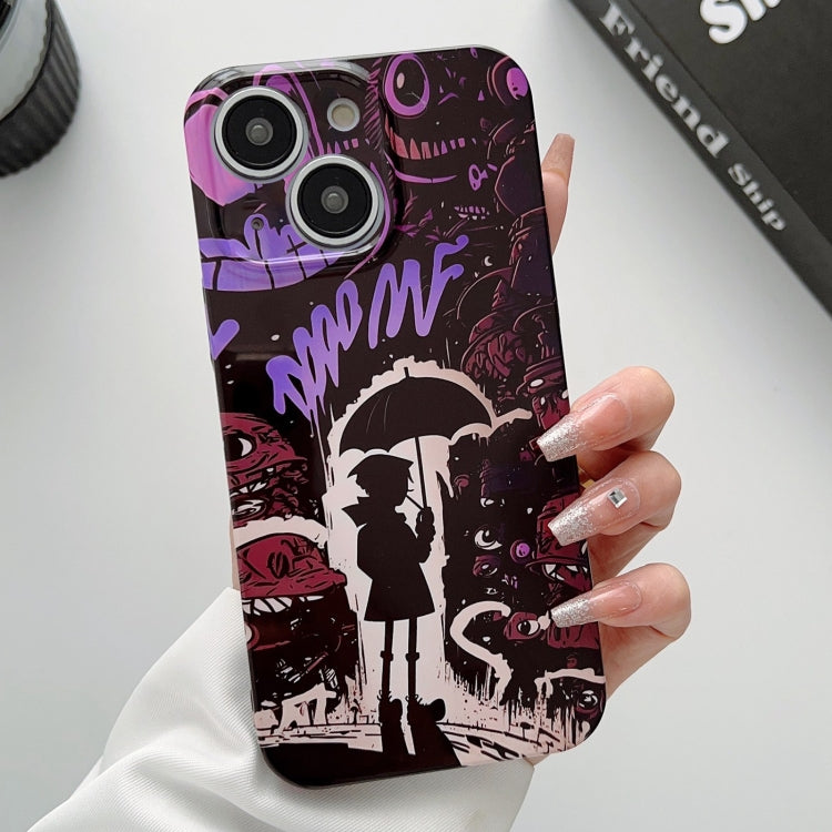 For iPhone 14 Painted Pattern Precise Hole PC Phone Case(Black Purple Umbrella Boy) - iPhone 14 Cases by buy2fix | Online Shopping UK | buy2fix