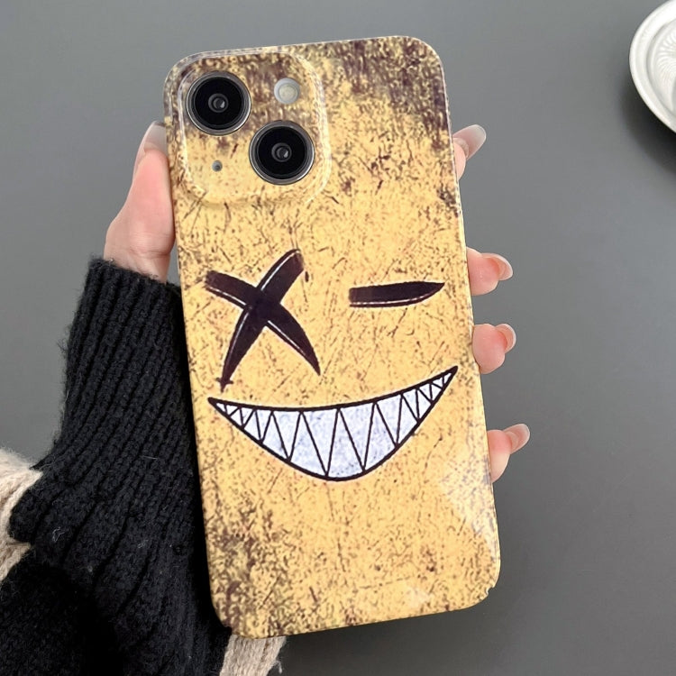 For iPhone 14 Painted Pattern Precise Hole PC Phone Case(Yellow Background Smiling) - iPhone 14 Cases by buy2fix | Online Shopping UK | buy2fix