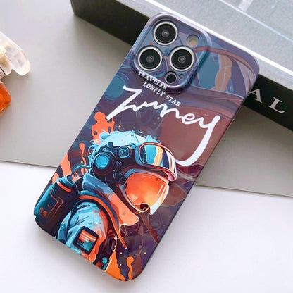 For iPhone 14 Pro Painted Pattern Precise Hole PC Phone Case(Orange Paint Astronaut) - iPhone 14 Pro Cases by buy2fix | Online Shopping UK | buy2fix