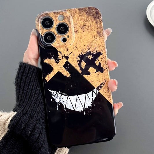 For iPhone 13 Pro Painted Pattern Precise Hole PC Phone Case(Black Yellow Smiling) - iPhone 13 Pro Cases by buy2fix | Online Shopping UK | buy2fix