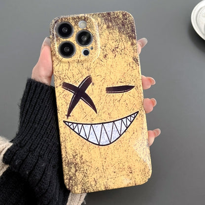 For iPhone 12 Pro Max Painted Pattern Precise Hole PC Phone Case(Yellow Background Smiling) - iPhone 12 Pro Max Cases by buy2fix | Online Shopping UK | buy2fix