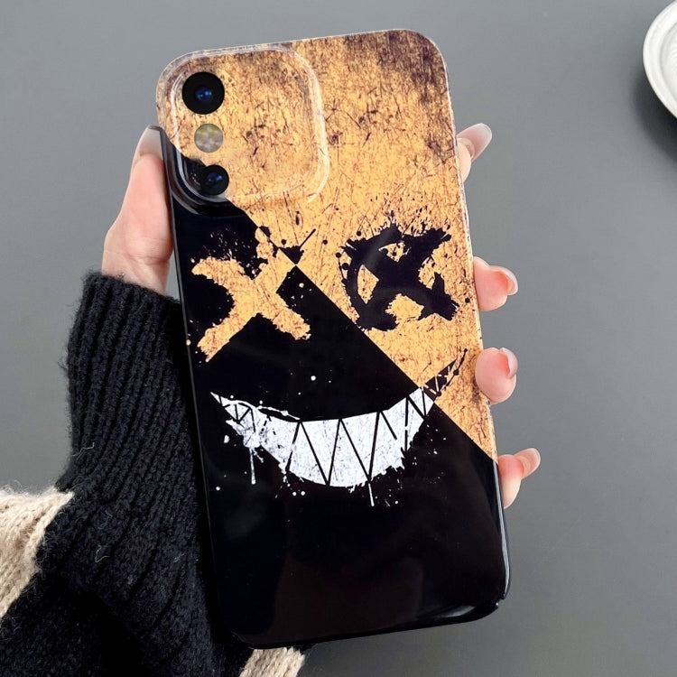 For iPhone X / XS Painted Pattern Precise Hole PC Phone Case(Black Yellow Smiling) - More iPhone Cases by buy2fix | Online Shopping UK | buy2fix