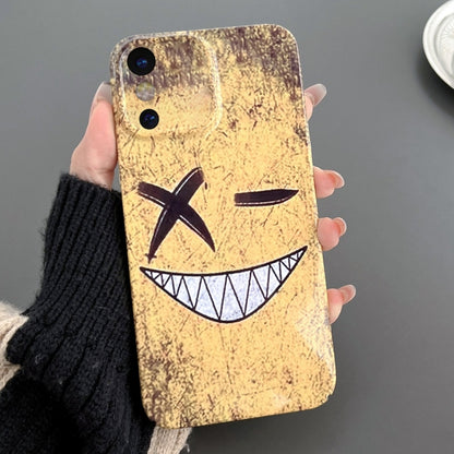 For iPhone X / XS Painted Pattern Precise Hole PC Phone Case(Yellow Background Smiling) - More iPhone Cases by buy2fix | Online Shopping UK | buy2fix