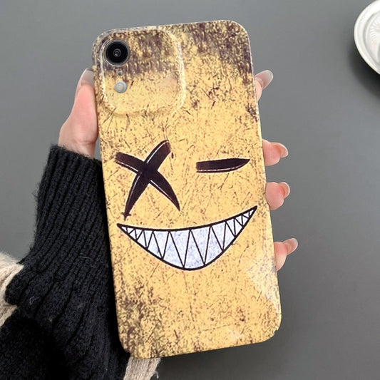 For iPhone XR Painted Pattern Precise Hole PC Phone Case(Yellow Background Smiling) - More iPhone Cases by buy2fix | Online Shopping UK | buy2fix