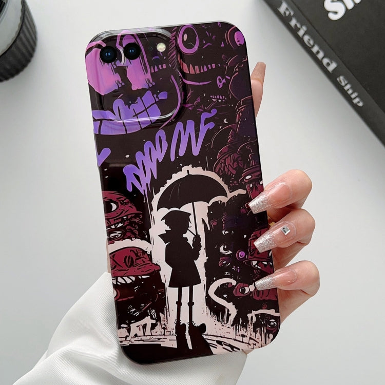 For iPhone 8 Plus / 7 Plus Painted Pattern Precise Hole PC Phone Case(Black Purple Umbrella Boy) - More iPhone Cases by buy2fix | Online Shopping UK | buy2fix