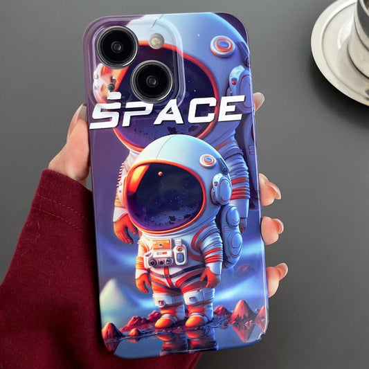 For iPhone 15 Plus Painted Pattern Precise Hole PC Phone Case(Orange White Astronaut) - iPhone 15 Plus Cases by buy2fix | Online Shopping UK | buy2fix
