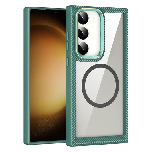 For Samsung Galaxy S23 Ultra 5G MagSafe Carbon Fiber Transparent Back Panel Phone Case(Green) - Galaxy S23 Ultra 5G Cases by buy2fix | Online Shopping UK | buy2fix