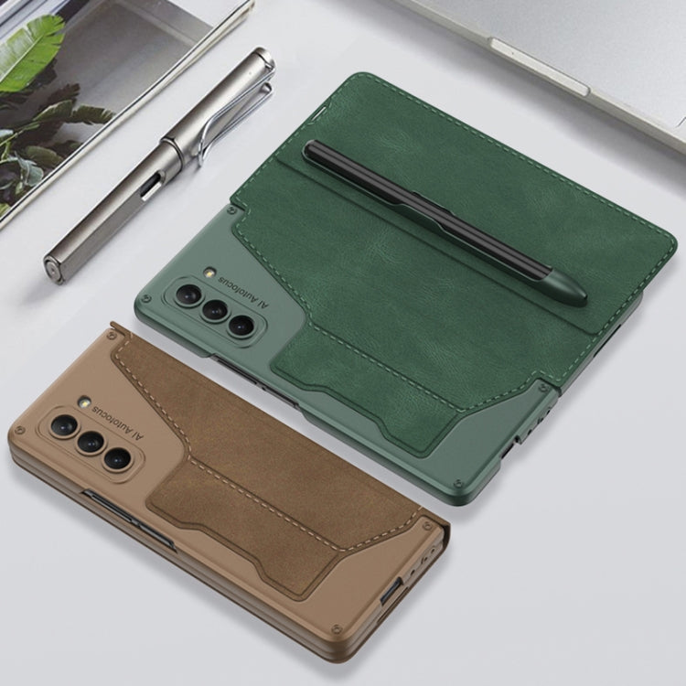 For Samsung Galaxy Z Fold5 5G GKK Screen Tempered Glass Film Armor Flip Leather Case with Pen Slot(Brown) - Galaxy Z Fold5 Cases by GKK | Online Shopping UK | buy2fix