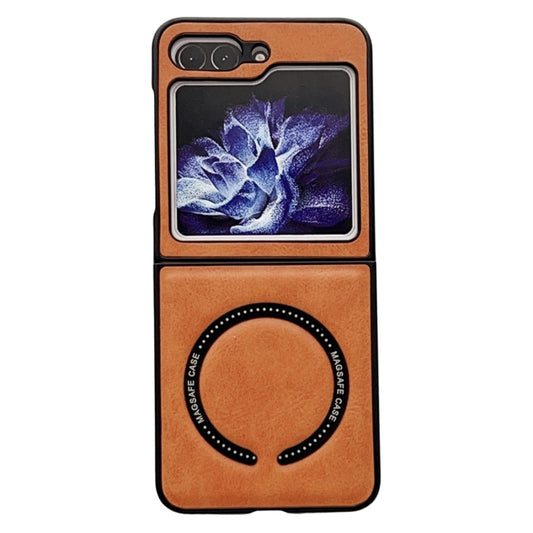 For Samsung Galaxy Z Flip5 Crazy Horse Texture Magnetic Magsafe PU Phone Case(Orange) - Galaxy Z Flip5 Cases by buy2fix | Online Shopping UK | buy2fix