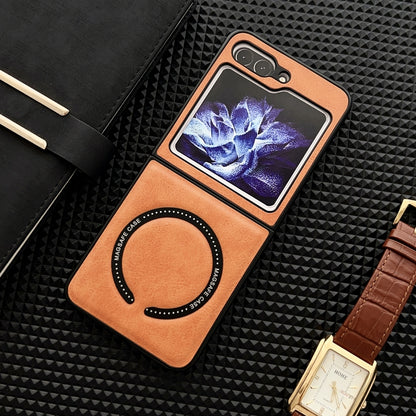 For Samsung Galaxy Z Flip5 Crazy Horse Texture Magnetic Magsafe PU Phone Case(Orange) - Galaxy Z Flip5 Cases by buy2fix | Online Shopping UK | buy2fix