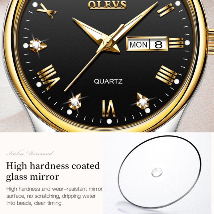 OLEVS 5563 Women Luminous Waterproof Quartz Watch(Black + Gold) - Metal Strap Watches by OLEVS | Online Shopping UK | buy2fix