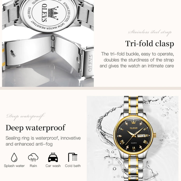 OLEVS 5563 Women Luminous Waterproof Quartz Watch(Black + Gold) - Metal Strap Watches by OLEVS | Online Shopping UK | buy2fix