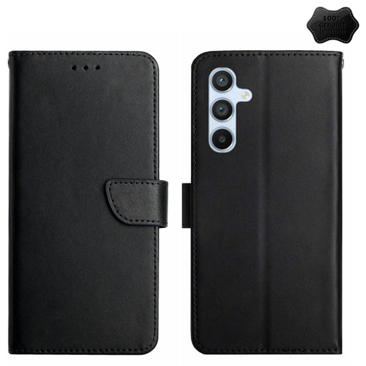 For Samsung Galaxy A25 5G HT02 Genuine Leather Fingerprint-proof Flip Phone Case(Black) - Galaxy Phone Cases by buy2fix | Online Shopping UK | buy2fix
