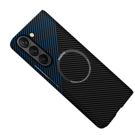 For Samsung Galaxy Z Fold5 Carbon Fiber Texture MagSafe Magnetic Phone Case(Black Blue) - Galaxy Z Fold5 Cases by buy2fix | Online Shopping UK | buy2fix