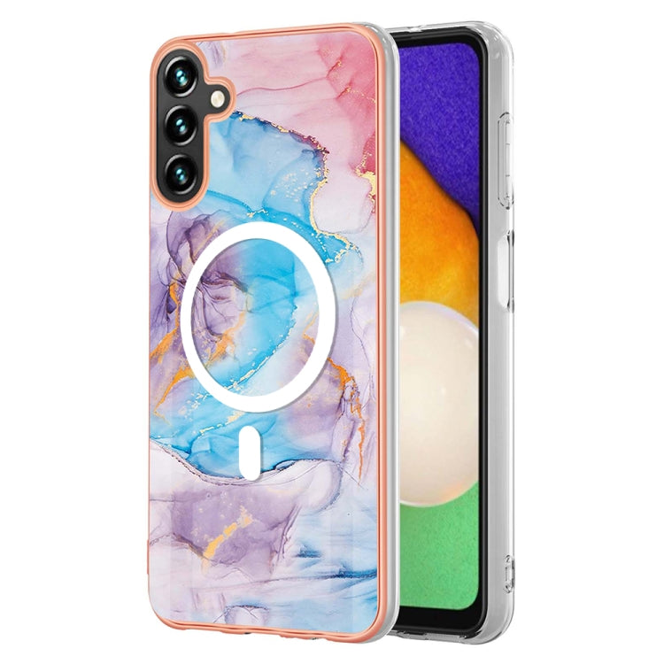 For Samsung Galaxy A34 5G Marble Pattern Dual-side IMD Magsafe TPU Phone Case(Blue Marble) - Galaxy Phone Cases by buy2fix | Online Shopping UK | buy2fix