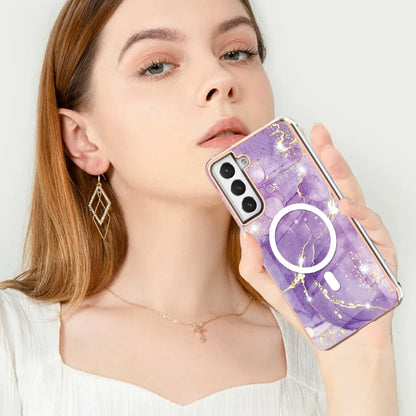 For Samsung Galaxy S21 FE 5G Marble Pattern Dual-side IMD Magsafe TPU Phone Case(Purple 002) - Galaxy Phone Cases by buy2fix | Online Shopping UK | buy2fix