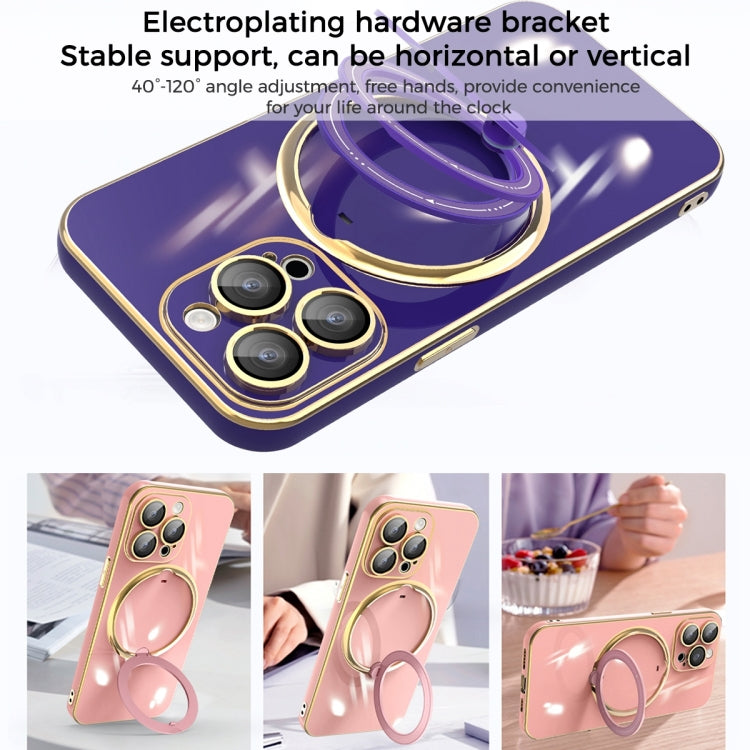 For iPhone 14 Pro Max Multifunction Electroplating MagSafe Holder Phone Case(Dark Purple) - iPhone 14 Pro Max Cases by buy2fix | Online Shopping UK | buy2fix