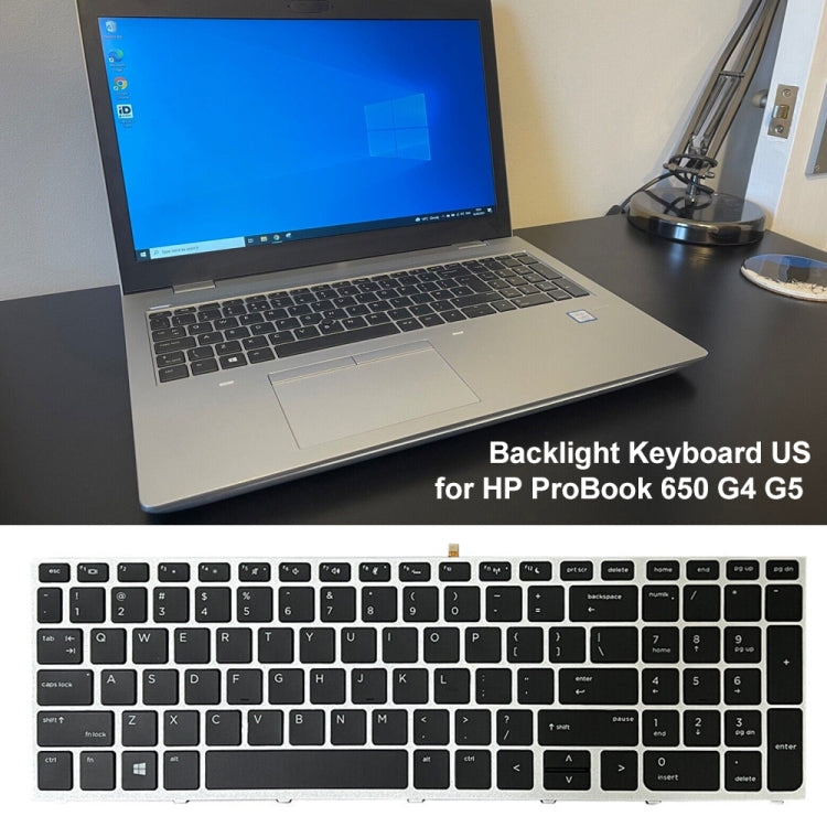 For HP ProBook 650 G4 Silver Frame US Version Laptop Backlight Keyboard - HP Spare Parts by buy2fix | Online Shopping UK | buy2fix