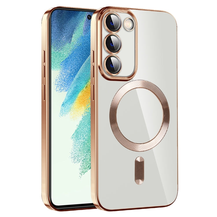 For Samsung Galaxy S21 FE 5G CD Texture Plating TPU MagSafe Phone Case with Lens Film(Brown) - Galaxy Phone Cases by buy2fix | Online Shopping UK | buy2fix