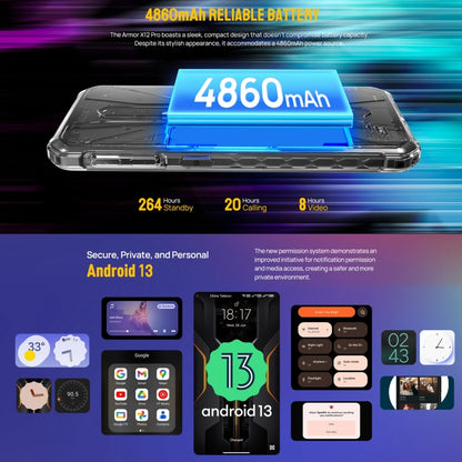 [HK Warehouse] Ulefone Armor X12 Pro, 4GB+64GB, IP68/IP69K Rugged Phone, 5.45 inch Android 13 MediaTek Helio G36 Octa Core, Network: 4G, NFC(All Black) - Ulefone by Ulefone | Online Shopping UK | buy2fix
