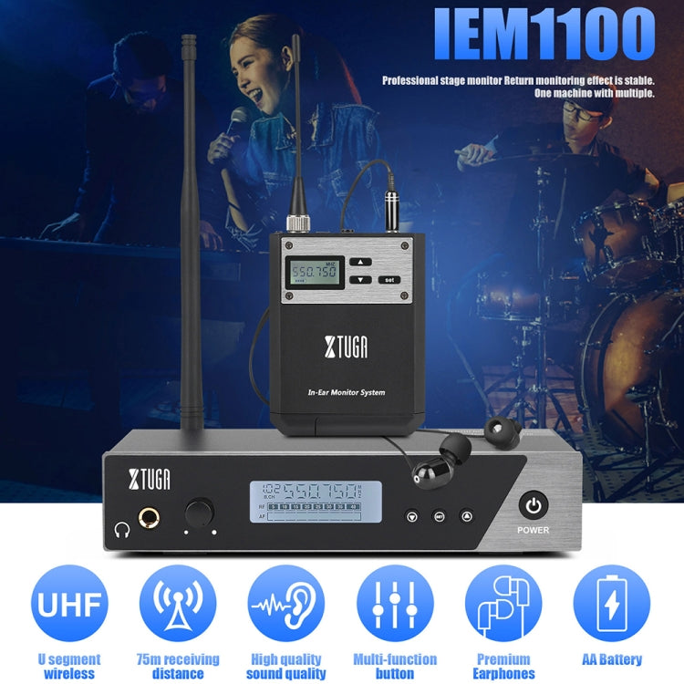 XTUGA  IEM1100 Professional Wireless In Ear Monitor System 2 BodyPacks(UK Plug) - Microphone by XTUGA | Online Shopping UK | buy2fix