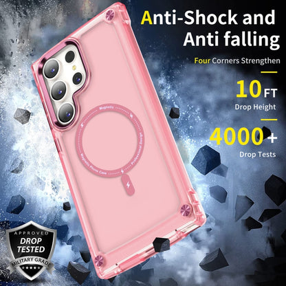 For Samsung Galaxy S22 Ultra 5G Skin Feel TPU + PC MagSafe Magnetic Phone Case(Transparent Pink) - Galaxy S22 Ultra 5G Cases by buy2fix | Online Shopping UK | buy2fix