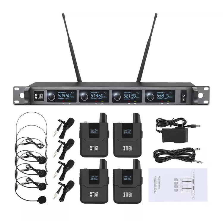 XTUGA A140-B Wireless Microphone System 4 BodyPack Headset Lavalier Microphone(AU Plug) - Microphone by XTUGA | Online Shopping UK | buy2fix