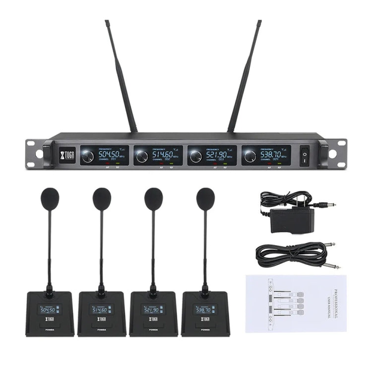 XTUGA A140-C Wireless Microphone System 4-Channel UHF Four Conference Mics(AU Plug) - Microphone by XTUGA | Online Shopping UK | buy2fix