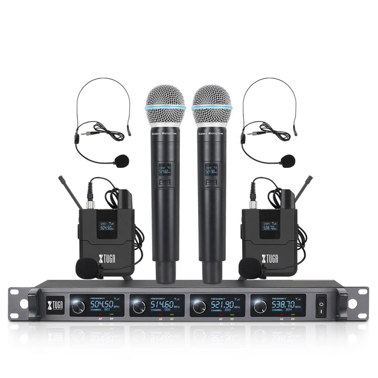 XTUGA A140-HB Wireless Microphone System 4 Channel Handheld Lavalier Headset Microphone(UK Plug) - Microphone by XTUGA | Online Shopping UK | buy2fix