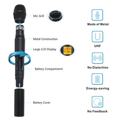 XTUGA A400-HB Professional 4-Channel UHF Wireless Microphone System with 2 Handheld & 2 Headset Microphone(UK Plug) - Microphone by XTUGA | Online Shopping UK | buy2fix