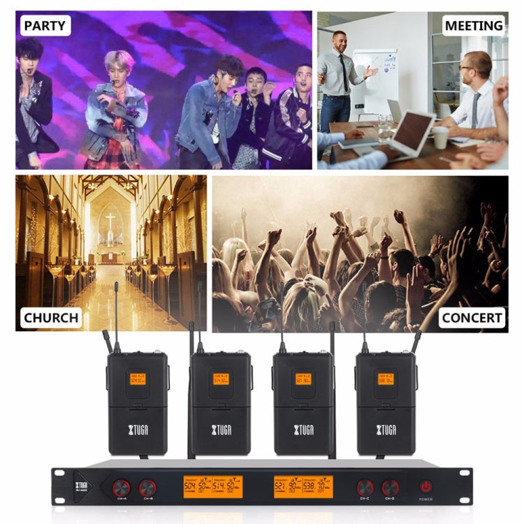 XTUGA A400-HB Professional 4-Channel UHF Wireless Microphone System with 2 Handheld & 2 Headset Microphone(US Plug) - Microphone by XTUGA | Online Shopping UK | buy2fix