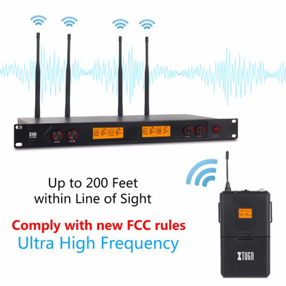 XTUGA A400-B Professional 4-Channel UHF Wireless Microphone System with 4 BodyPack Lavalier Headset Microphone(US Plug) - Microphone by XTUGA | Online Shopping UK | buy2fix