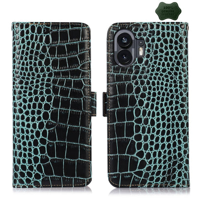 For Nothing Phone 2 Crocodile Top Layer Cowhide Leather Phone Case(Green) - More Brand by buy2fix | Online Shopping UK | buy2fix