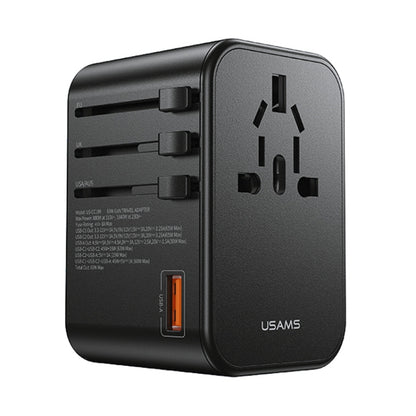 USAMS US-CC199 T62 65W PD Global Travel Fast Charger Power Adapter(Black) - Plug Adaptor by USAMS | Online Shopping UK | buy2fix