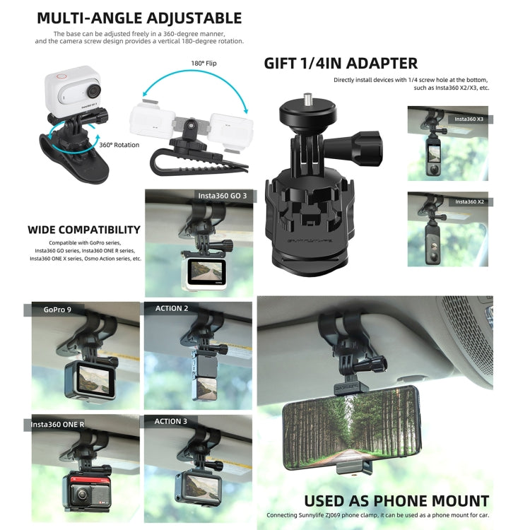 Sunnylife ZJ585 Sun Visor Camera Mount Quick Release Holder 360 Degree Rotating Vlog Bracket(Black) - Case & Bags by Sunnylife | Online Shopping UK | buy2fix