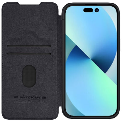 For iPhone 15 NILLKIN QIN Series Pro Sliding Camera Cover Design Leather Phone Case(Black) - iPhone 15 Cases by NILLKIN | Online Shopping UK | buy2fix