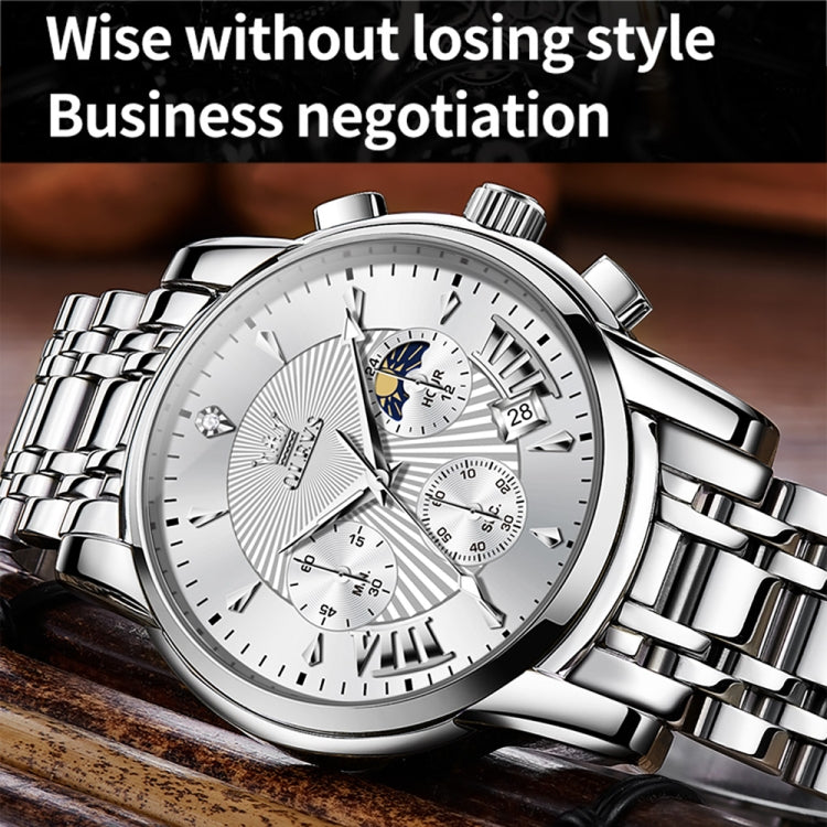 OLEVS 2892 Men Multifunctional Business Waterproof Quartz Watch(White + Silver) - Metal Strap Watches by OLEVS | Online Shopping UK | buy2fix